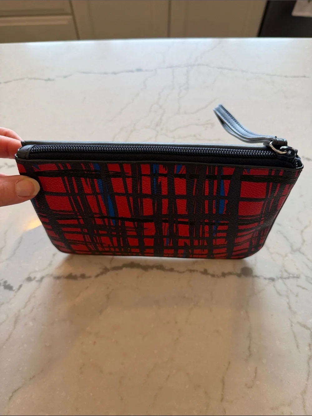 Vera Bradley Red Plaid Wristlet Clutch with Navy Trim and Tassels